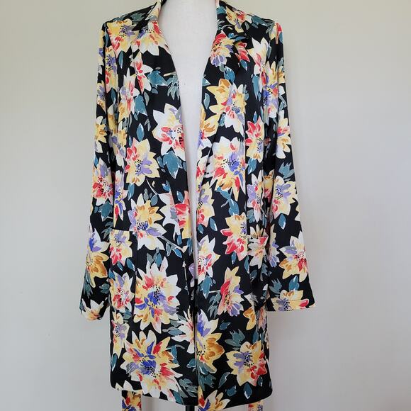 EUC Ava & Viv Size X (14) Open Belted Tie Wrap Jacket Pockets Collar Floral - Picture 2 of 16